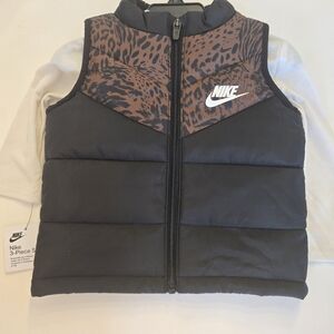 Nike Kids' Black and Brown Animal Print Vest, Long Sleeve Shirt & Pants 3 Pc Set